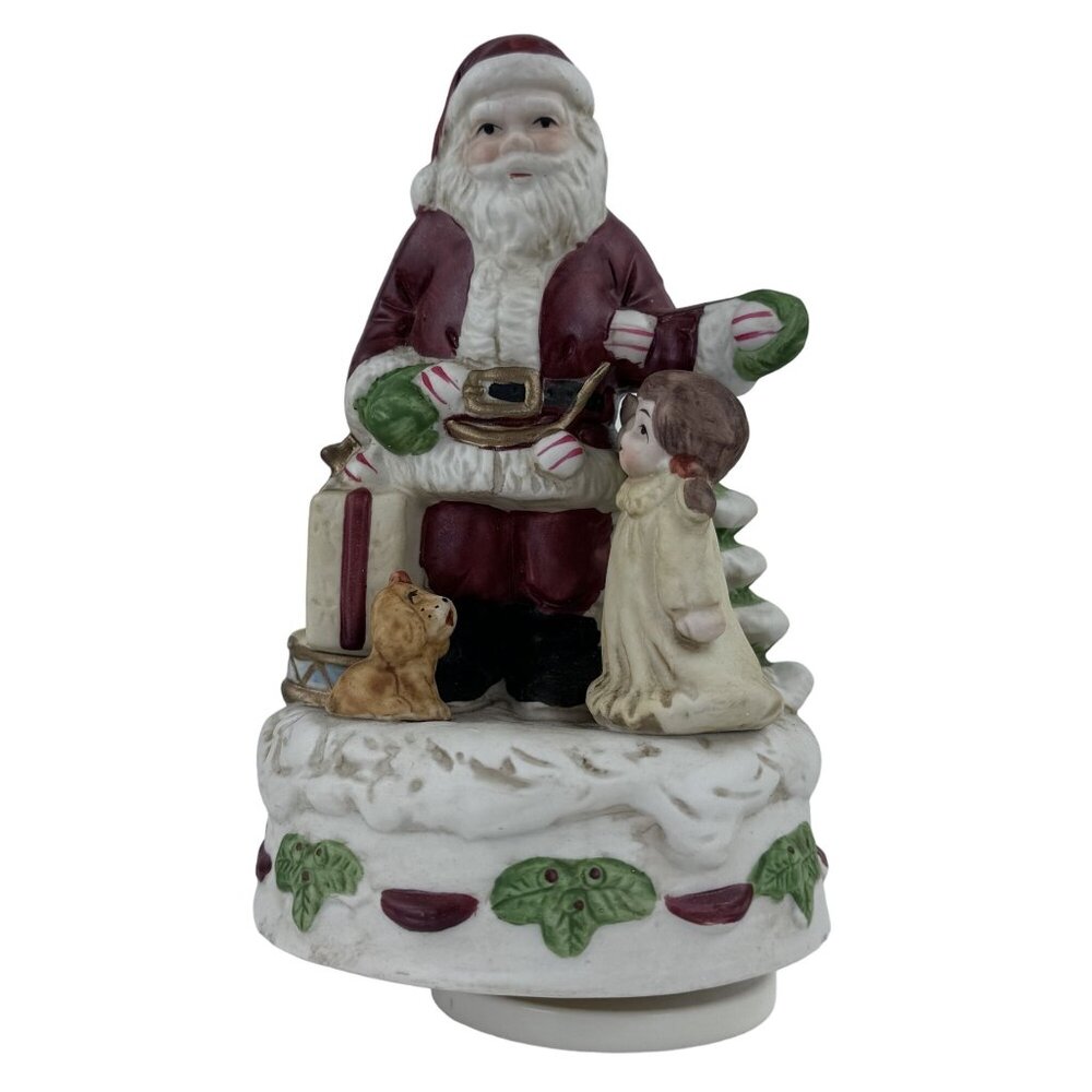 Vintage Homco Santa Claus Christmas Music Box Coming to Town Rotating Figurine